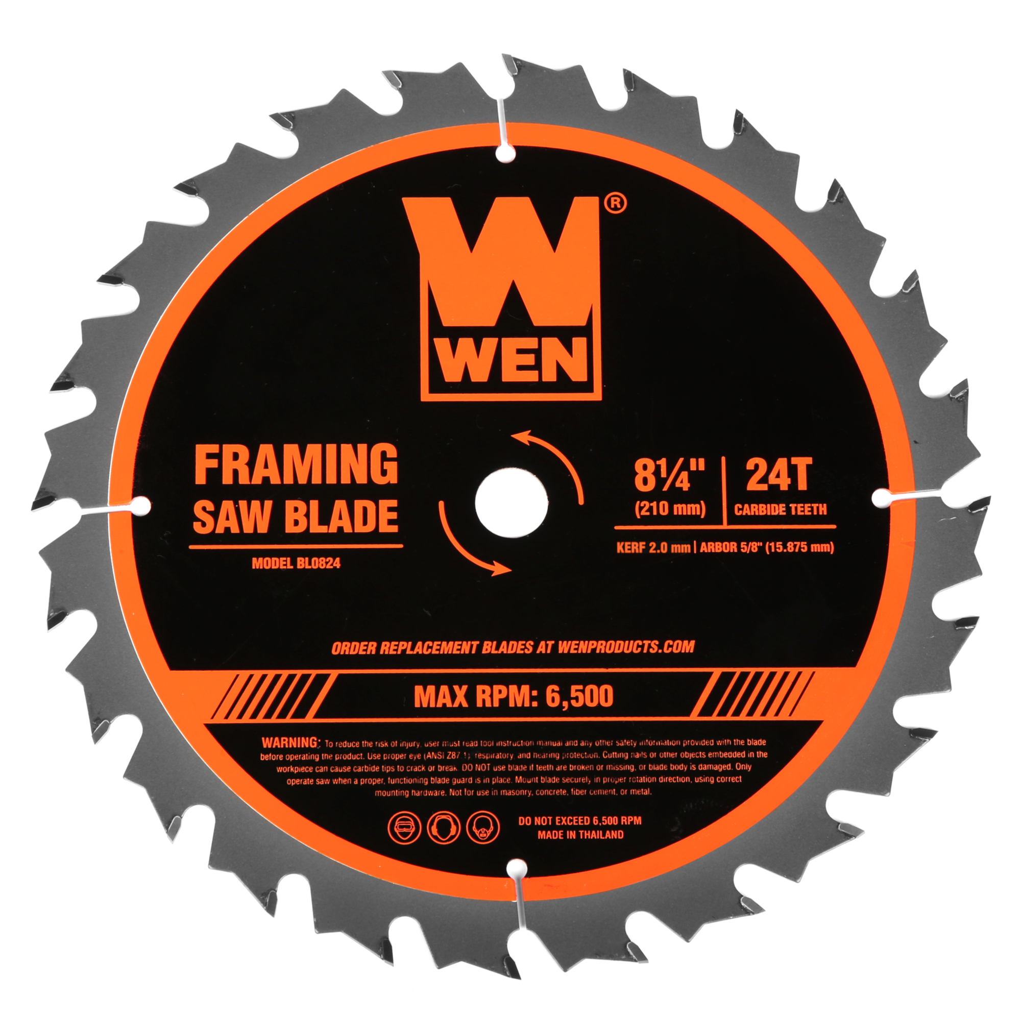 WEN Carbide-Tipped Circular Saw Blade - 8.25in., 24-Tooth, 5/8in. Arbor, Model# BL0824